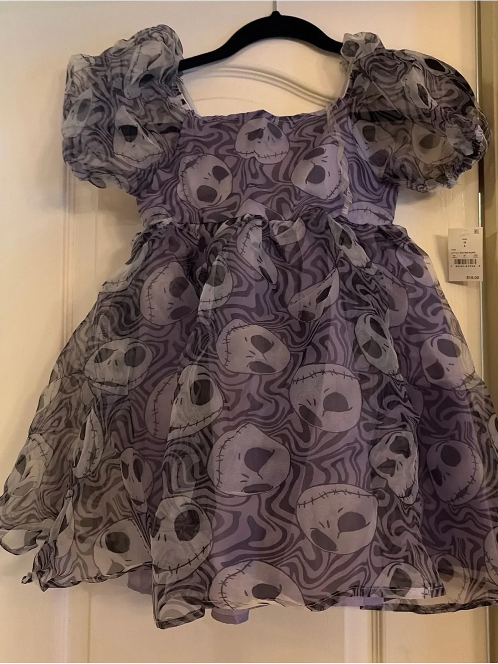 Purple Jack Skellington Print Puff Sleeve Dress in xxs,xs,sm,med,lg ex L